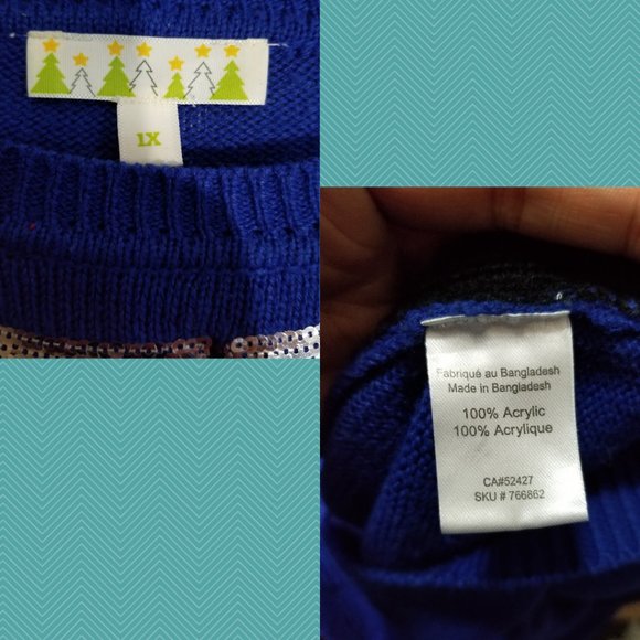 Blue Acrylic Christmas Theme Sweater Santa's Baby - Picture 3 of 3